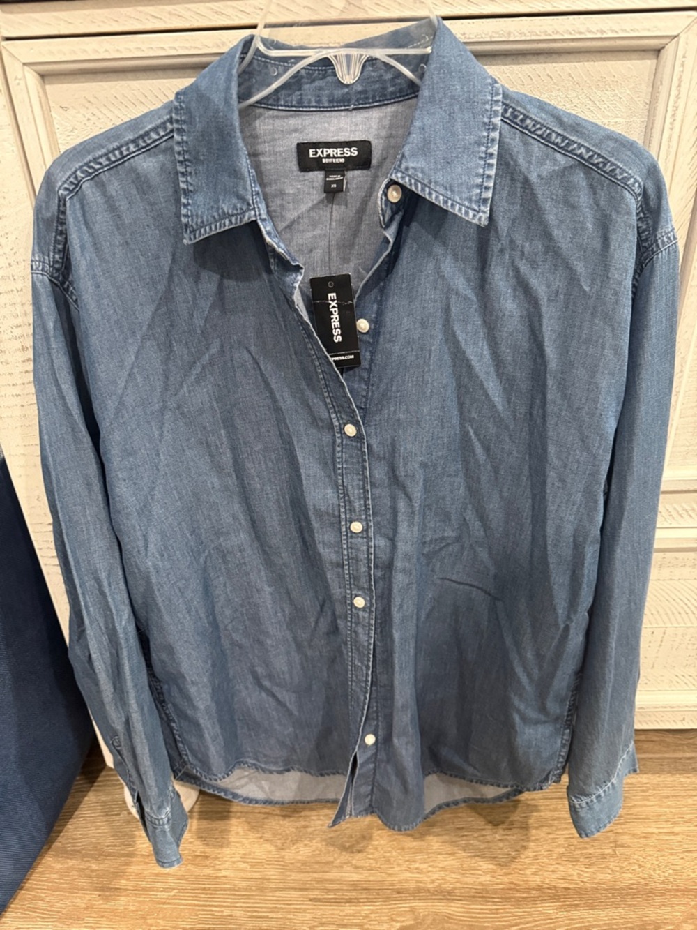 Express Blue Denim Button-Up Oversized Shirt